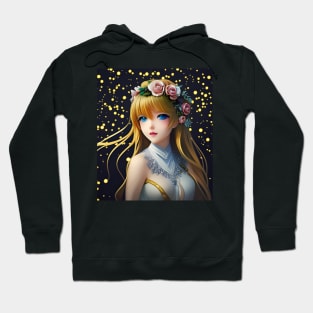 Beaux Animes Art  Manga Anime Girl with golden hair and roses Design Hoodie